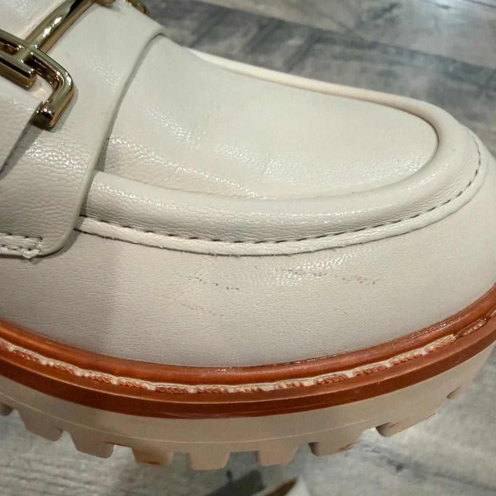 ZBY Chunky Platform Lug Sole Loafers Cream Off-White Women's Size 6